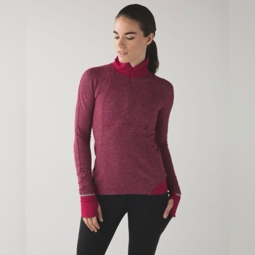 Lululemon Runderful 1/2 Zip Mini Check Heathered Berry Rumble Size 4 W3L95S